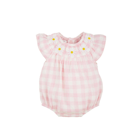 Light Pink Daisy Smocked Bubble