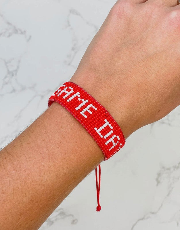 Red + White 'Game Day' Beaded Bracelet