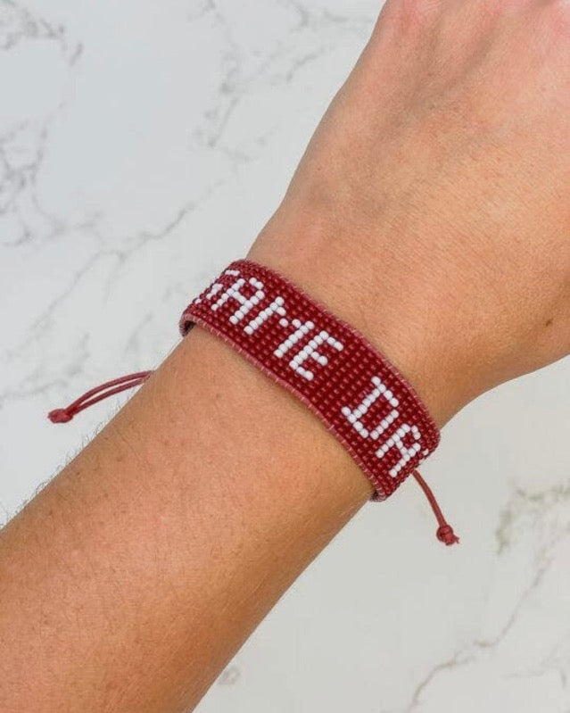 Maroon + White 'Game Day' Beaded Bracelet