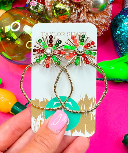 Red+Green Sequin Sunburst Hoops