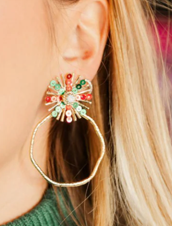 Red+Green Sequin Sunburst Hoops