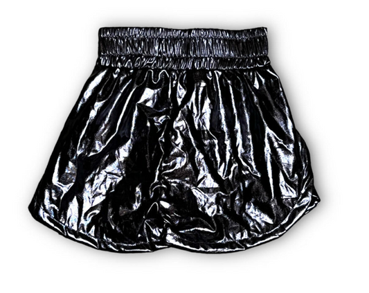 Black Metallic Shorts For Girls