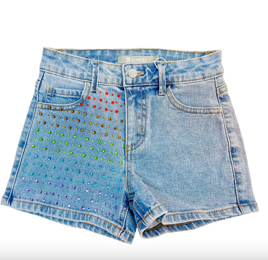 Rainbow Rhinestone Denim Shorts